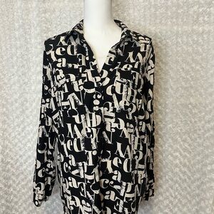 Milk & Honey Black and White Letter Print Blouse Size XL